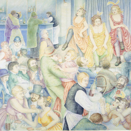„Cancan“. 2003. Akvarelis, pastelis, krāsu zīmuļi, papīrs, 92 x 92 cm