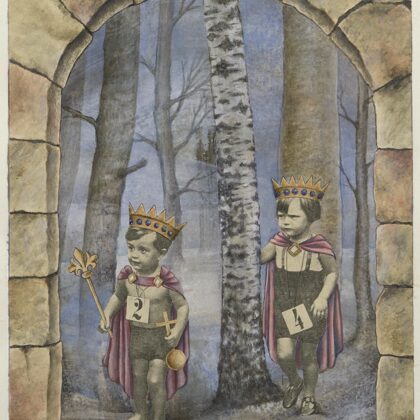 „Hänsel und Gretel“. 2016.  Collage, Mischtechnik, Papier. 30 x 20 cm
