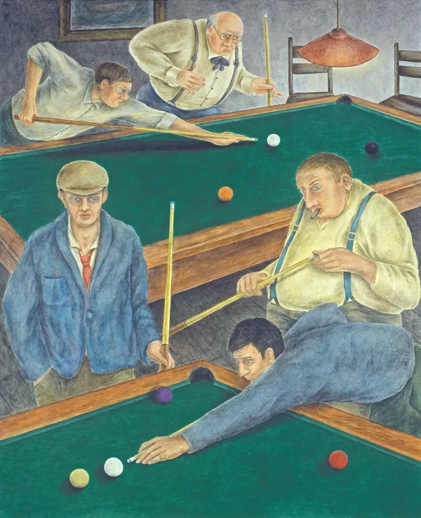 "Biljardisti". 2004. Eļļa, pastelis, audekls. 110 x 90 cm