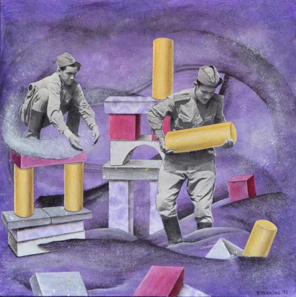 „Dzīve pēc nāves: Nopietna spēle“. 2015.
Kolāža, akrils, laka, finieris.
24x24x1,2 cm
