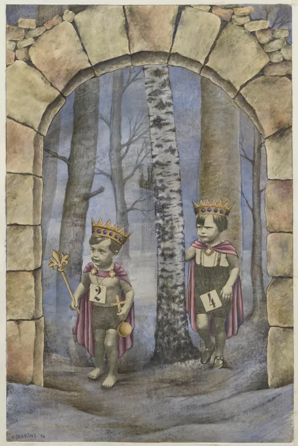 „Hänsel und Gretel“. 2016.  Collage, Mischtechnik, Papier. 30 x 20 cm