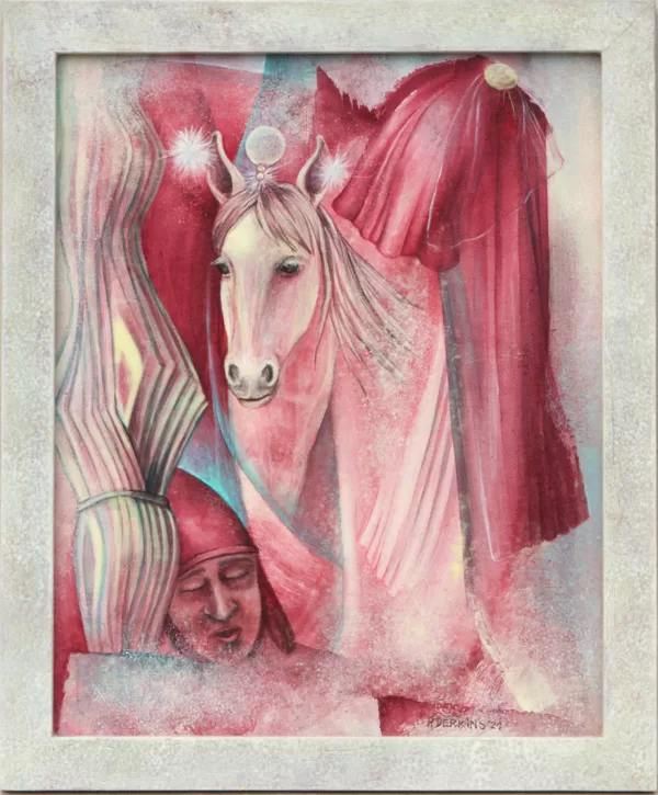 HOMAGIUM EQUI SCORPI. 2022. Acrylfarbe, Acryllack, Karton, Holzrahmen. 22,8 x 18,8 x 1,2